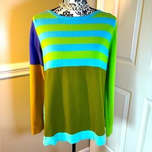 Isaac Mizrahi, women’s multicolor block sweater, soft & stretchy, size Lg.